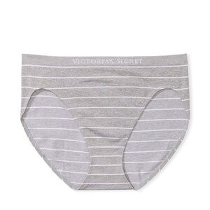 Victoria's Secret Seamless High-Leg Brief Panty Heather Grey Stripes XL NEW
